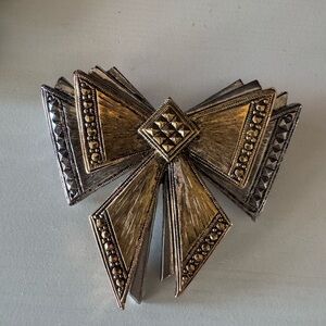 Geometric Bow Brooch in Gold and Silver